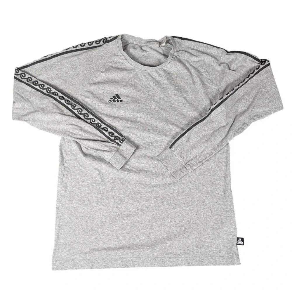 Adidas Tango Climalite Long Sleeve Shirt Gray Wave Graphic Tape Mens M
